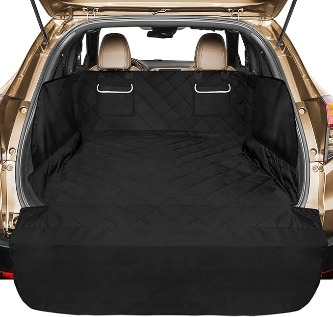 SUV Cargo Liner for Dogs, Water Resistant Dog Trunk Cover with Side Flap Protector 2 Large Pockets Pet Seat Cover for SUV Sedans Vans with Bumper Flap, Non-Slip, Large Universal Fit, Black