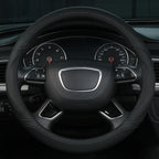 Black Leather Steering Wheel Cover Universal 15 inch