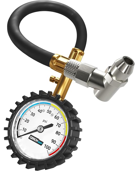 Tire Pressure Gauge 100 PSI - Large Dial Numbers & 45° Angle Chuck, Accurate Air Pressure Gauge for Tires