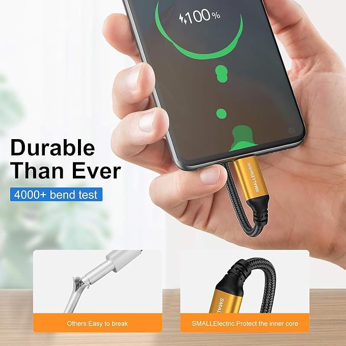Short USB Type-C Cable 5pack 12inch Fast Charging 3A Rapid Charger Quick Cord, Braided Type C to A Cable for Galaxy S10 20 9 8 Plus a10e,Note 10 9 8,LG V50 V40 G8 G7(1foot, Gold)