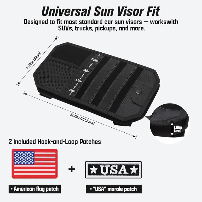 Visor Organizer, MOLLE Visor Organizer | Car Sun Visor Organizer with Sunglasses Holder | Pockets | Card Slots | Tactical Visor Organizer | Heavy Duty