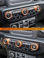 HVAC Climate Control Panel Knob Trim Kit & Light Control Switch Cover, Air Conditioner Knob Aluminum Alloy Ring for 2018-2025 Jeep Wrangler JL JLU & Gladiator JT, Interior Accessories,Orange