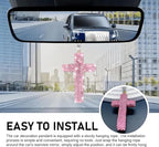 Bling Cross Car Hanging Accessories, Crystal Rhinestone Rear View Mirror Pendant, Religious Rearview Mirrors Decoration Charm, Car Hanging Ornament, Automotive Interior Accessories (Pink)