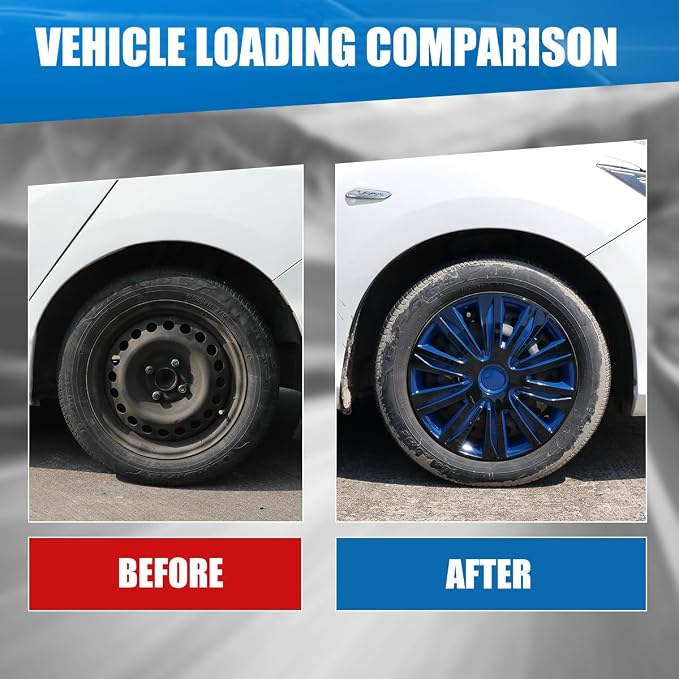 17 Inch Hubcaps Set of 4 Universal Wheel Rims Cover Hubcaps | Snap On Car Truck SUV Steel Wheels Hubcap and Durable ABS+PC Material (17-Inch-B, Blue)