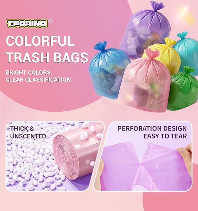 Mini Trash Bags 1.2 Gallon Unscented, 0.82 Mil, Colored,300 Count | 4.5 Liter Garbage Bag, Plastic Wastebasket Liners, Leakproof, Tear Resistant,for Under-sink Bins, Bedside Cans, Bathroom Bulk