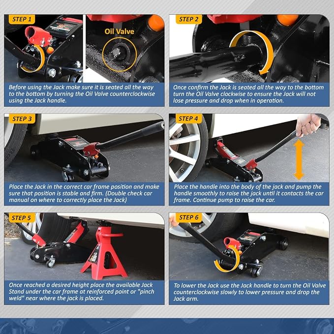 2 Ton (4000 lbs) Capacity Floor Jack Low Profile Garage Hydraulic Trolley Service Lift Floor Jack Combo with Ratchet Jack Stands for SUV, Car and Truck, Red