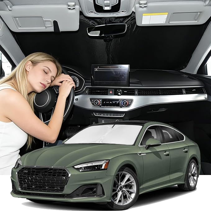 Windshield Sunshade for Audi A5 2018-2025 Sun Shade Car Windshield Accessories Upgrade 4 Layers Blocks UV Rays Custom Fit A5 240T Car Window Shades Front Windshield Keep Cool Foldable