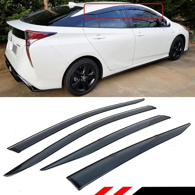 Smoke Tinted Low Profile Window Visor Rain Guard Deflector with Compatible for 2016-2022 Toyota Prius