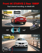 4K STARVIS 2 Dash Cam Front and Rear, 5GHz WiFi 20MB/s Download, 128GB Card Included, Voice Control, Dash Camera for Cars with 3.18" Touch Screen, GPS, Loop Recording, Parking Mode(F7N Touch)
