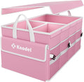 K KNODEL Car Trunk Organizer with Lid, Collapsible Car Trunk Storage Organizer, Car Organizer and Storage for SUV, Truck, Sedan (Medium, Pink)