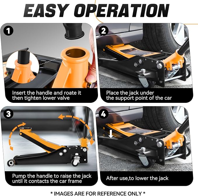 3 Ton Low Profile Floor Jack, Heavy Duty Steel Hydraulic Car Jack with Dual Pistons Quick Lift Pump, Hydraulic Racing Floor Jack, Lifting Range 3" to 20", Orange