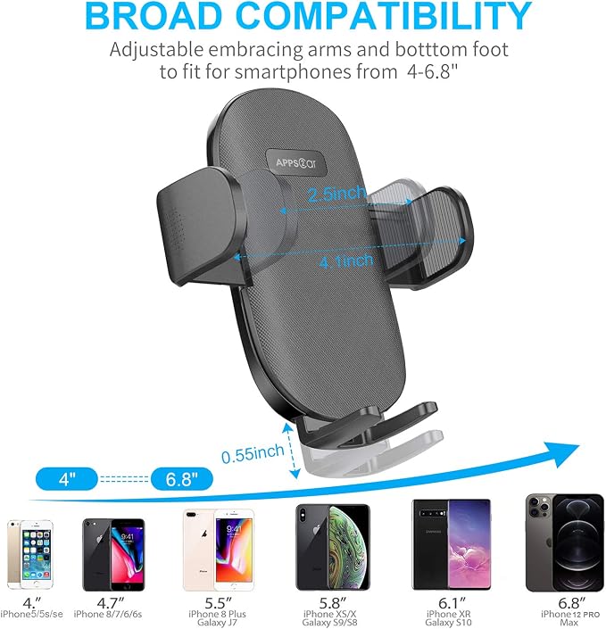 Car Phone Holder Mount for Dashboard & Windshield, Hands-Free Cell Phone Holder for Car, Compatible with iPhone Samsung All Phones, Ideal for Delivery & Uber Drivers, Fleet Vehicles