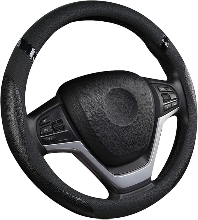 Car Steering Wheel Cover for Men Women Universal Leather Steering Covers for Car SUV (Full-Black)