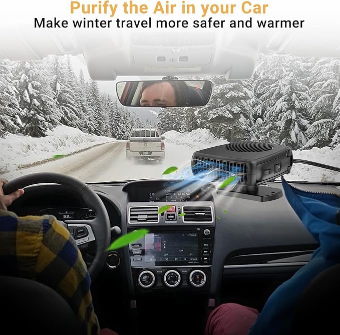 12V Car Heater, 200W Car Heaters That Plug Into Cigarette Lighter Portable electric Heaters for Cars, Car Defroster Windshield Demister, Auto Defogger 360° Rotatable With Ergonomic Handle