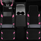 10 Pcs Car Floor Mats Full Set & Sport Leather Steering Wheel Cover 14.5-15 inch, Center Console Cover, Seat Belt Cushion, Cup Holder Coaster, Universal Automobile Interior Sets (Pink)