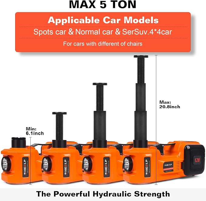 3-in-1 Electric Hydraulic Car Jack Kit – The Ultimate CarJack Electric for Effortless Tire Changing, Robust 5 Ton 12V Jack with LED & Impact Wrench, Designed for Cars, SUVs, and Trucks