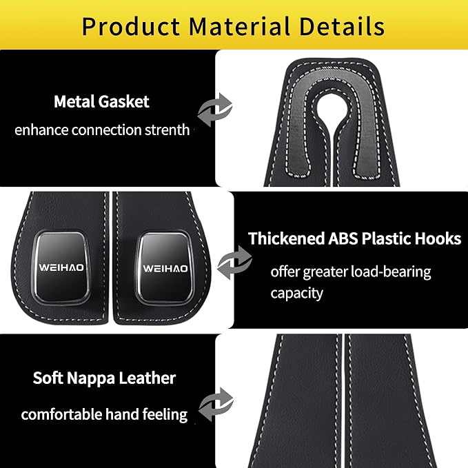 Wide Purse Hook for Car, Twin Hook Leather Car Headrest Hangers, Car Seat Back Storage Hook, Headrest Hooks Purse Bag Holder for Car Universal Fit Sedan Trucks SUVs Most Vehicles (Black-4PCS)