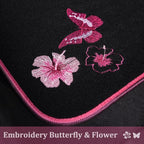 Embroidery Butterfly and Flower Car Floor Mats, Pink Car Floor Mats Universal Fit 95% Automotive,SUVS,Sedan,Vans,for Cute Women,Girly,Set of 4 (Black with Pink)