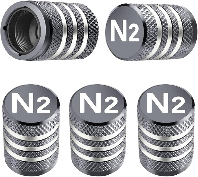 Tire Valve Stem Caps Cover - (5 Pack) Tire Air Cap N2 Nitrogen Metal with Plastic Liner Corrosion Resistant Leak-Proof for Car Truck Motorcycle Bike Grey
