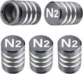 Tire Valve Stem Caps Cover - (5 Pack) Tire Air Cap N2 Nitrogen Metal with Plastic Liner Corrosion Resistant Leak-Proof for Car Truck Motorcycle Bike Grey