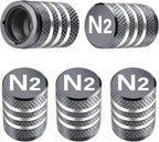 Tire Valve Stem Caps Cover - (5 Pack) Tire Air Cap N2 Nitrogen Metal with Plastic Liner Corrosion Resistant Leak-Proof for Car Truck Motorcycle Bike Grey