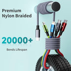 USB C Multi Charging Cable 1Pack 5FT, 4 in 1 Charging Cable Nylon Braided USB-C Multiple Charger Cord with Micro USB,IP Port and 2 Type C Adapter Port for iPhone 17/16 Series/Cell Phones and More