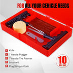 10-Piece Economical Tire Repair Kit – Flat Tire Plug Kit with T-Handle Tools, Storage Case – Fix Punctures Fast, – Ideal for Car, Truck, Motorcycle, ATV