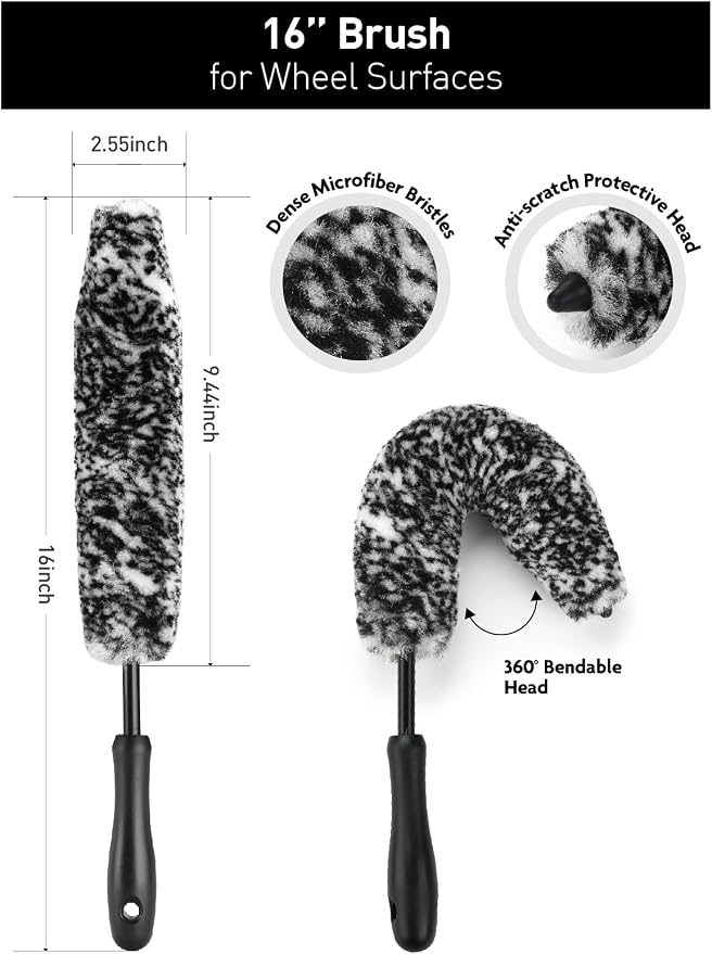 6PCS Car Wheel Brush Kit, Tire Brush for Cleaning Tires, Soft Rim Brush, Bendable Wheel Cleaner Brush, Double-Ended Detailing Brush, Applicator Pads, Wheel Brushes for Cleaning Wheels
