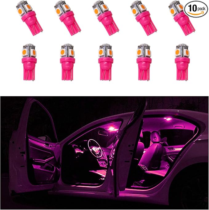 10 PCS Car Interior LED Light Bulb, T10 5050 5SMD LED Car Bulb Kit, Super Bright Automotive Led Replacement Bulbs for Dashboard Dome Map Door Courtesy License Plate Lights (Purple)