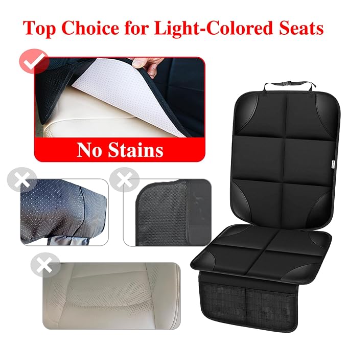Car Seat Protector for Child Car Seat, Durable 600D Fabric Waterproof Car Seat Cover with Thick Pad Non-Slip Backing，No Imprints (Black 2pcs)