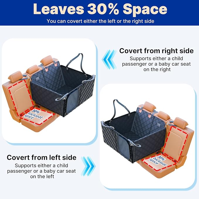 Convertible Back Seat Extender for Dogs, Foldable 400lbs Hard Bottom Dog Car Seat Cover for Back Seat, Waterproof Dog Hammock Bed Backseat Cover for Dogs in Car SUV Truck Pet Seat Cover Black M