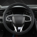 Thin Slim Car Steering Wheel Cover, Universal 14.5-15 inch Nappa Leather Steering Wheel Cover, Ultra Thin, Anti-Slip, Breathable(Black-Standard Size)