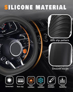 Car Steering Wheel Cover, Thin Anti-Skid Silicone Steering Wheel Cover for Men & Women, Universal Automotive Interior Accessories for Most Cars (Black)
