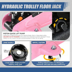 2 Ton Floor Jack with Jack Stands, Heavy Duty Steel Hydraulic Racing Floor Jack with Single Piston Quick Lift Pump, Hydraulic Trolley Service Car Jack, Pink