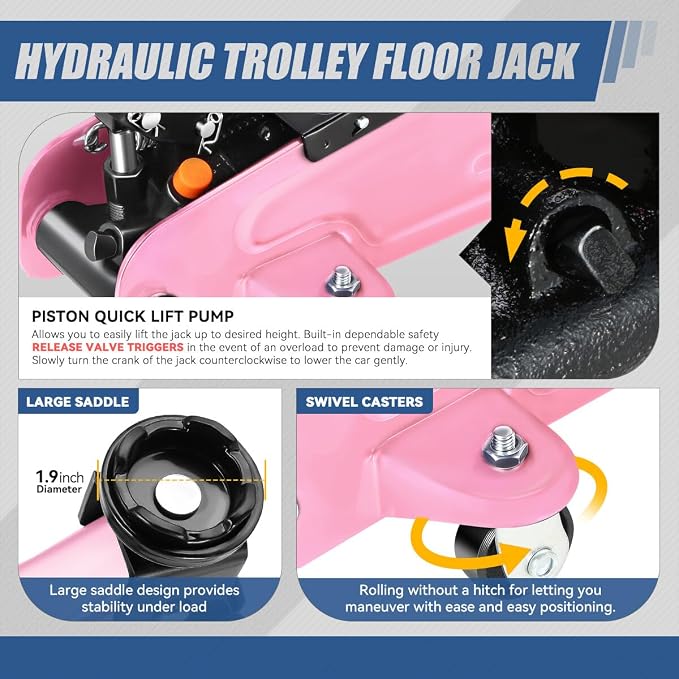 2 Ton Floor Jack with Jack Stands, Heavy Duty Steel Hydraulic Racing Floor Jack with Single Piston Quick Lift Pump, Hydraulic Trolley Service Car Jack, Pink