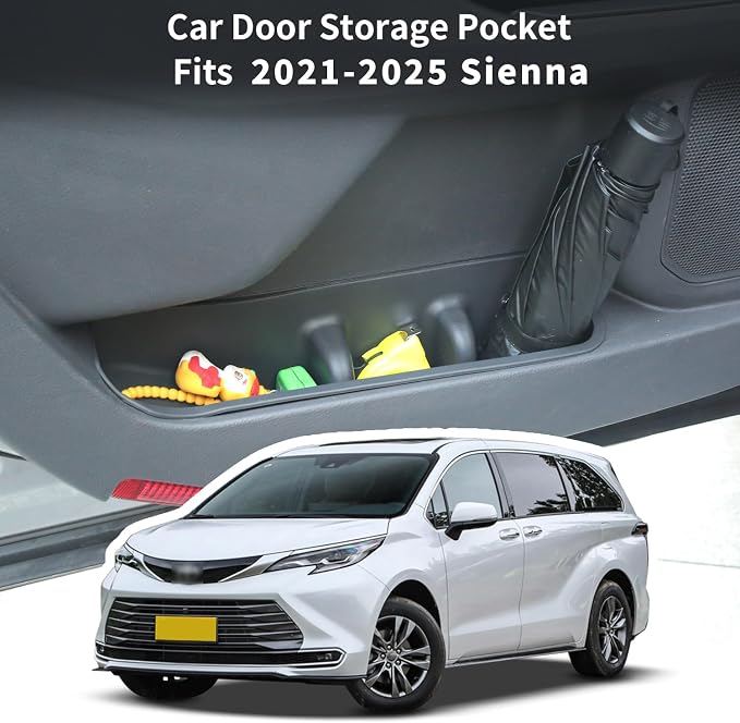 Car Door Organizer Tray for Sienna 2021 2022 2023 2024 2025 2026 Front Door Side Storage Box Organizer Tray Pocket Armrest Container Interior Accessories for Sienna (2PCS)
