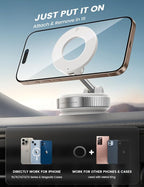 Car Phone Mount - [70 LBS Strongest Suction] for Magsafe Car Mount, 360° Adjustable Suction Cup Phone Mount Dashboard Windshield Vacuum Magnetic Phone Holder for Car White