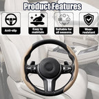 2PCS/Set Car Steering Wheel Cover, Leather Segmented Anti-Slip Automotive Wheel Protector, Soft Breathable Vehicle Steering Protection Covers, Universal Interior Accessories (Beige)