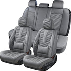 Coverado Car Seat Covers Full Set, Nappa Leather Seat Covers for Car, Waterproof Car Seat Protector with Lumbar Support, Automotive Seat Covers Universal Fit for Most Cars SUV Trucks (Gray)