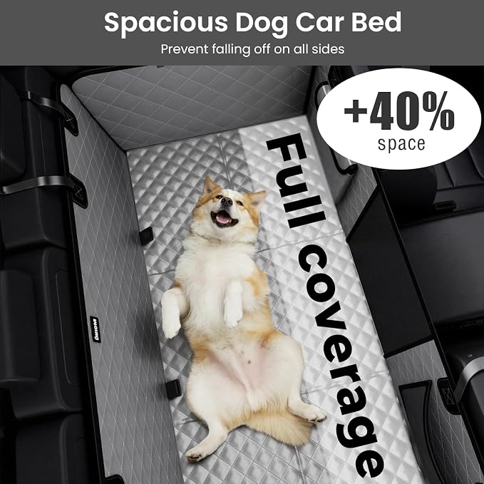 Back Seat Extender for Dogs 57 * 28.7 in, Upgraded Sofa Leather Dog Car Seat Cover for Back Seat, Foldable in the Car, Hard PVC Panels Bottom Support to 330 lbs, for Full Size Truck/SUV