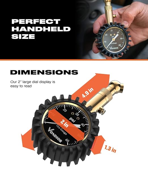 Tire Pressure Gauge - (0-60 PSI) Heavy Duty, Certified ANSI Accurate with Large 2 Inch Easy to Read Glow Dial, Low - High Air Pressure Gauge. Tire Gauge for Car and Trucks Tires by