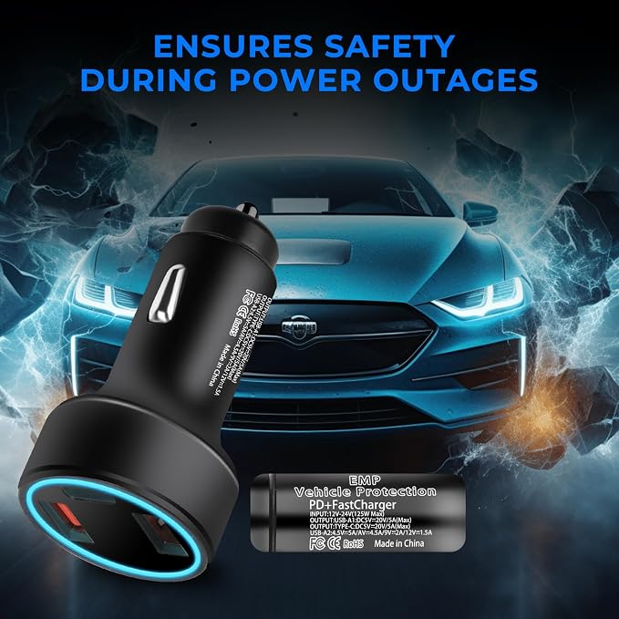 EMP Vehicle Protection, Equipped with Additional USB Sockets, Suitable for 12-Volt DC in Cars and Trucks, Providing Protection Against Solar Flares & Power Surges