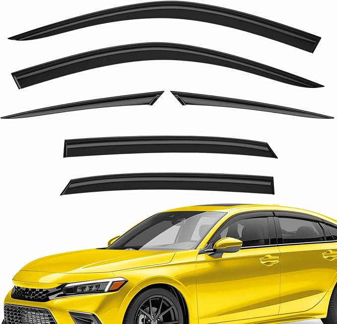 Extra Durable Window Deflectors Tape-On Window Visors Rain Guards Fit for Honda Civic 2022-2026 Sedan, Sun Visors, Wind Vent for Shades, Exterior Car Accessories - 6pcs. AG0471