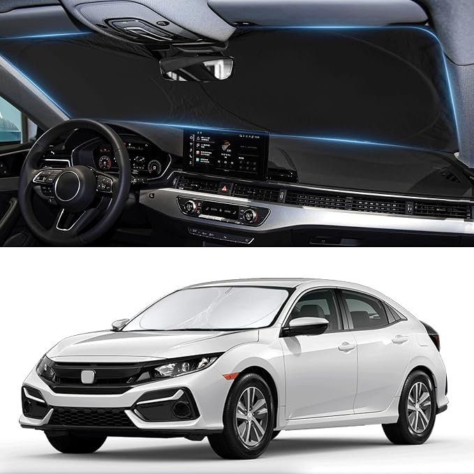 Custom Fit Civic Windshield Sunshade for 2016-2021 Honda Civic Accessories Front Window Shades Cover for Windshield Sun Visor Screen Protector 210T Reflective Blocks UV Rays Heat Damage Keep Cool