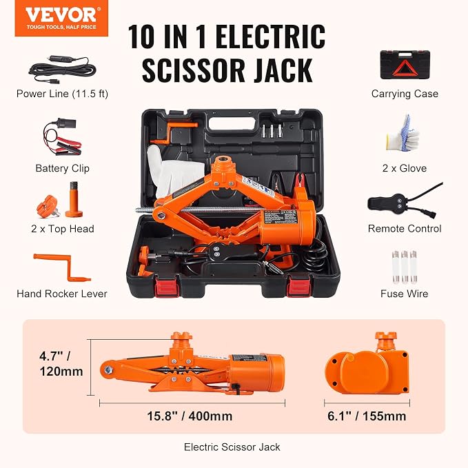 Electric Car Jack, 3 Tons /6600 lbs 12V Electric Scissor Jack, Double Saddles with Remote Control, Portable Car Jack for Sedan, SUV, Truck Tire Change Replacement