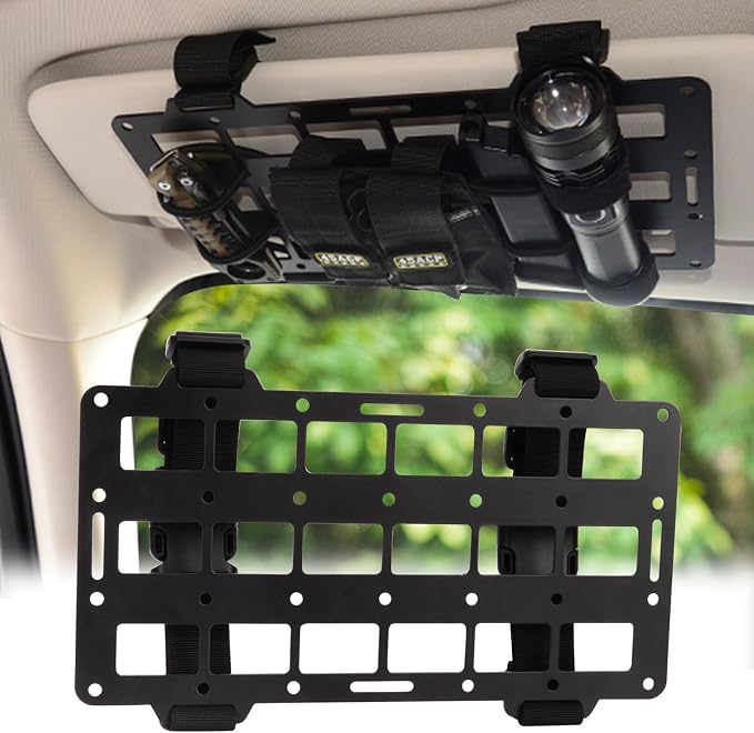 Aluminum Alloy Molle Visor Organizer,Rigid Aluminum Alloy MOLLE Panel Compatible with Backpack Tactical, Versatile Car Sun Visor Organizer for Trucks Vehicle SUV Interior Accessories