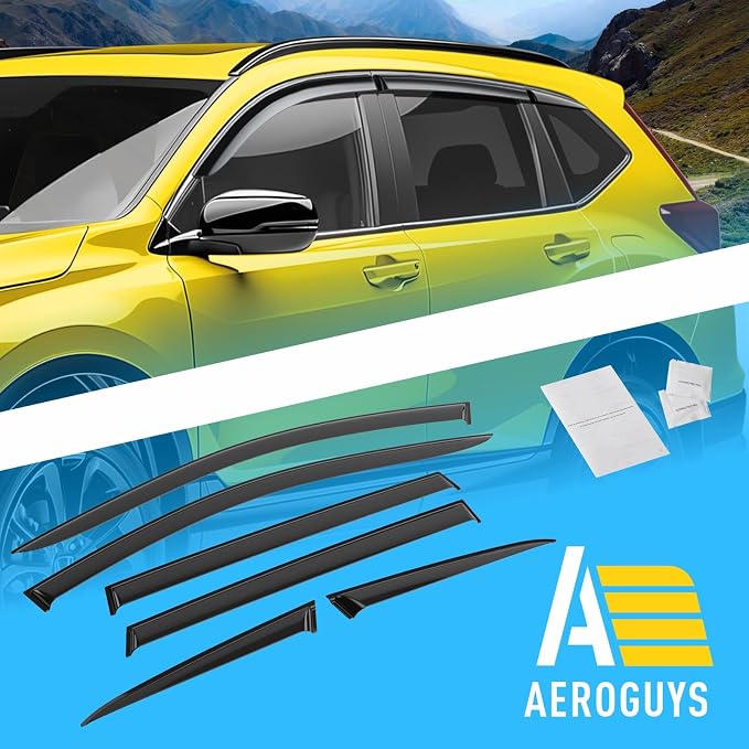 Extra Durable Window Deflectors Tape-On Window Visors Rain Guards Fit for CR-V (CRV) 2017-2022, Sun Visors, Wind Vent for Shades, Exterior Car Accessories - 6pcs. AG0723