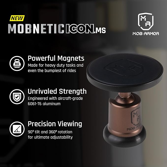 MobNetic Icon.MS MagSafe Compatible Phone Mount, Magnetic Phone Holder for Car w/ 90lb Pull Force, 90º Tilt & 360º Rotation, Aluminum Build, Compatibility for iPhone & Android (Bronze)