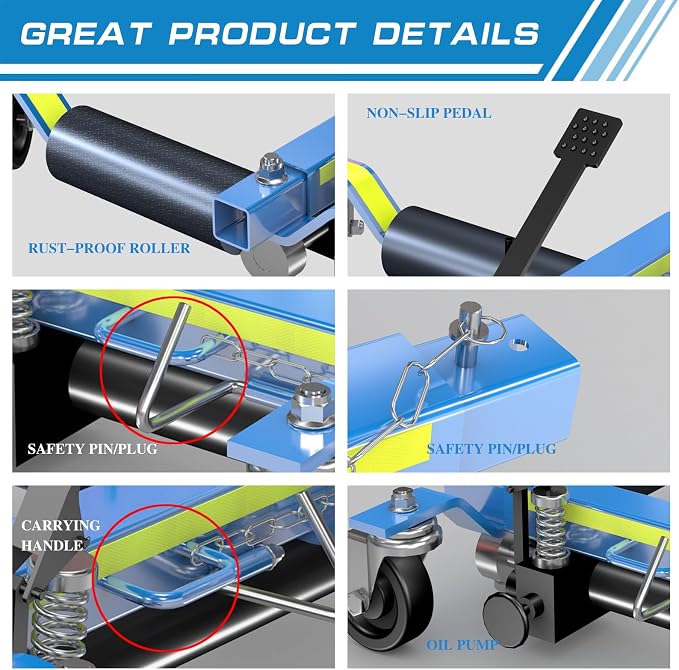 Car Dolly Set of 2,Capacity 1500LBS Hydraulic Car Wheel Dolly Jack with Foot Pedal and Steel Rollers,Wheel Dolly Jack with Unique Reflective Tape,for Tire Repairing,Vehicle Moving
