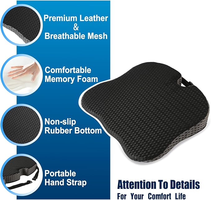Car Seat Cushion for Driving,Premium Memory Foam Car Cushion for Better Visibility, Non-Slip Hip & Lower Back Tailbone Cushion, Car Seat Cushion Driver Booster for Short People, Truck(Black
